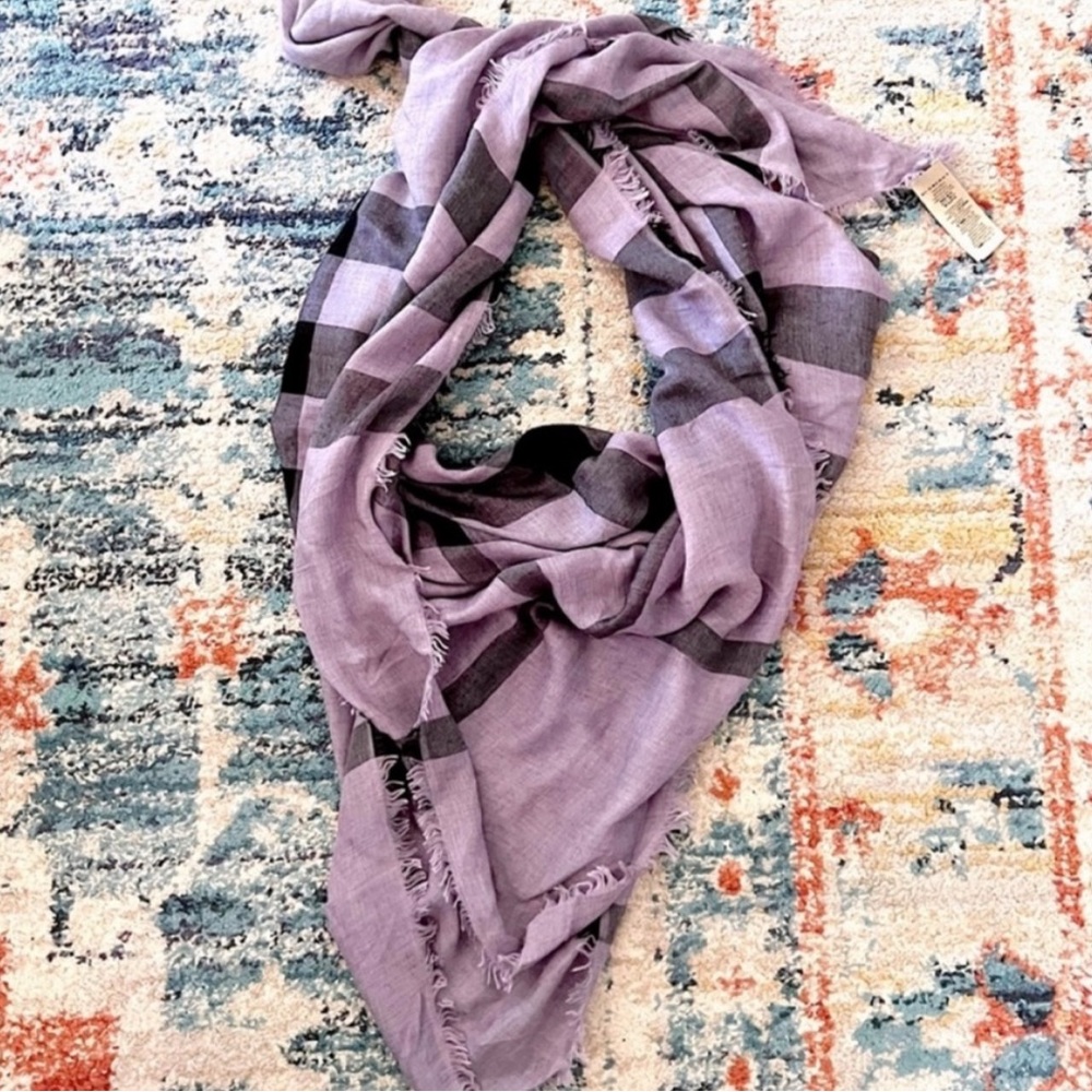 Burberry Lilac and Black Check Oversized Square Scarf 47” x 47” - Picture 5 of 5